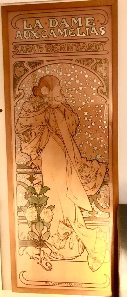 Affiche Ancienne Signée Mucha - Style Années 40-60, Dimensions 214x83 Cm (théâtre)