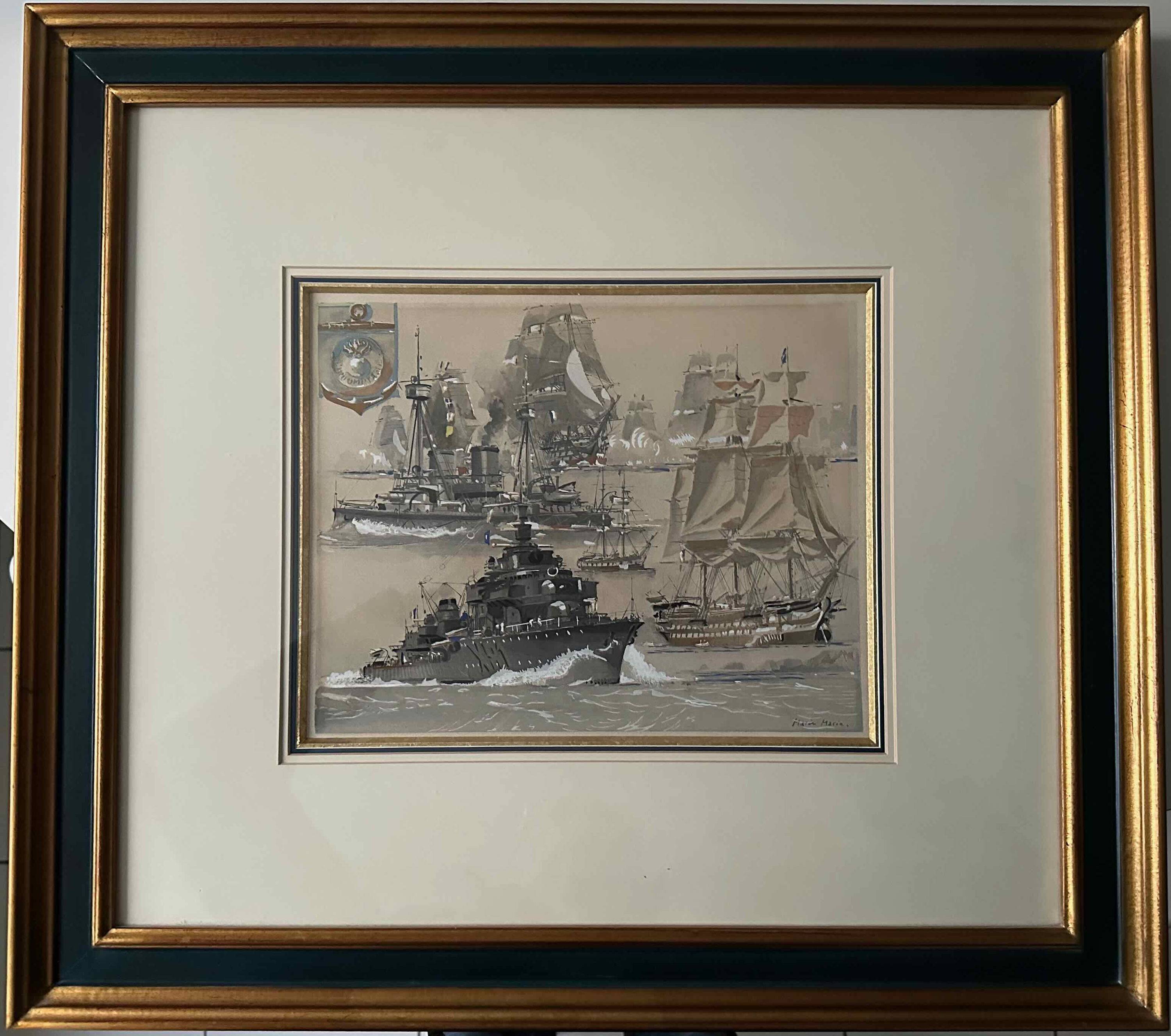Marin-Marie (1901-1987) – “L’Indomptable” – Aquarelle originale gouachée signée