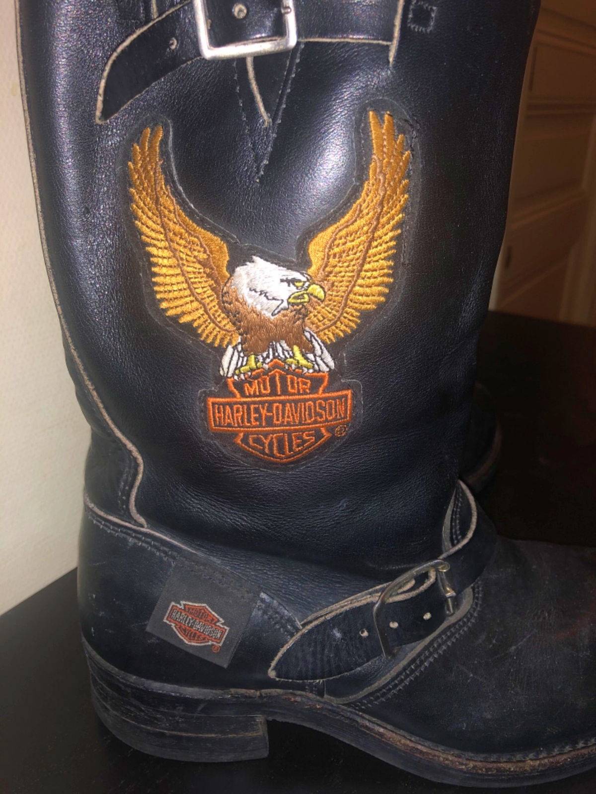 Bottes Vintage Harley-Davidson Année 90 - Taille 40 En Cuir Noir - Semelles Refaites