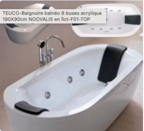 Vends baignoire balnéo Teuco 8 buses acryliques 190x 90 cm Noovalis-en-îlot