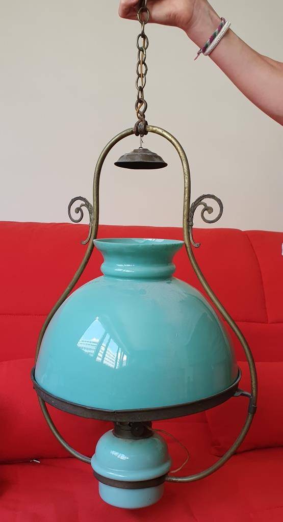 Vends Très belle suspension rustique vintage « Opaline » de couleur verte (rare)