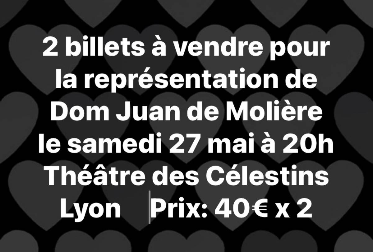 Vends 2 billets Dom Juan Théâtre des Célestins sur Gens de Confiance