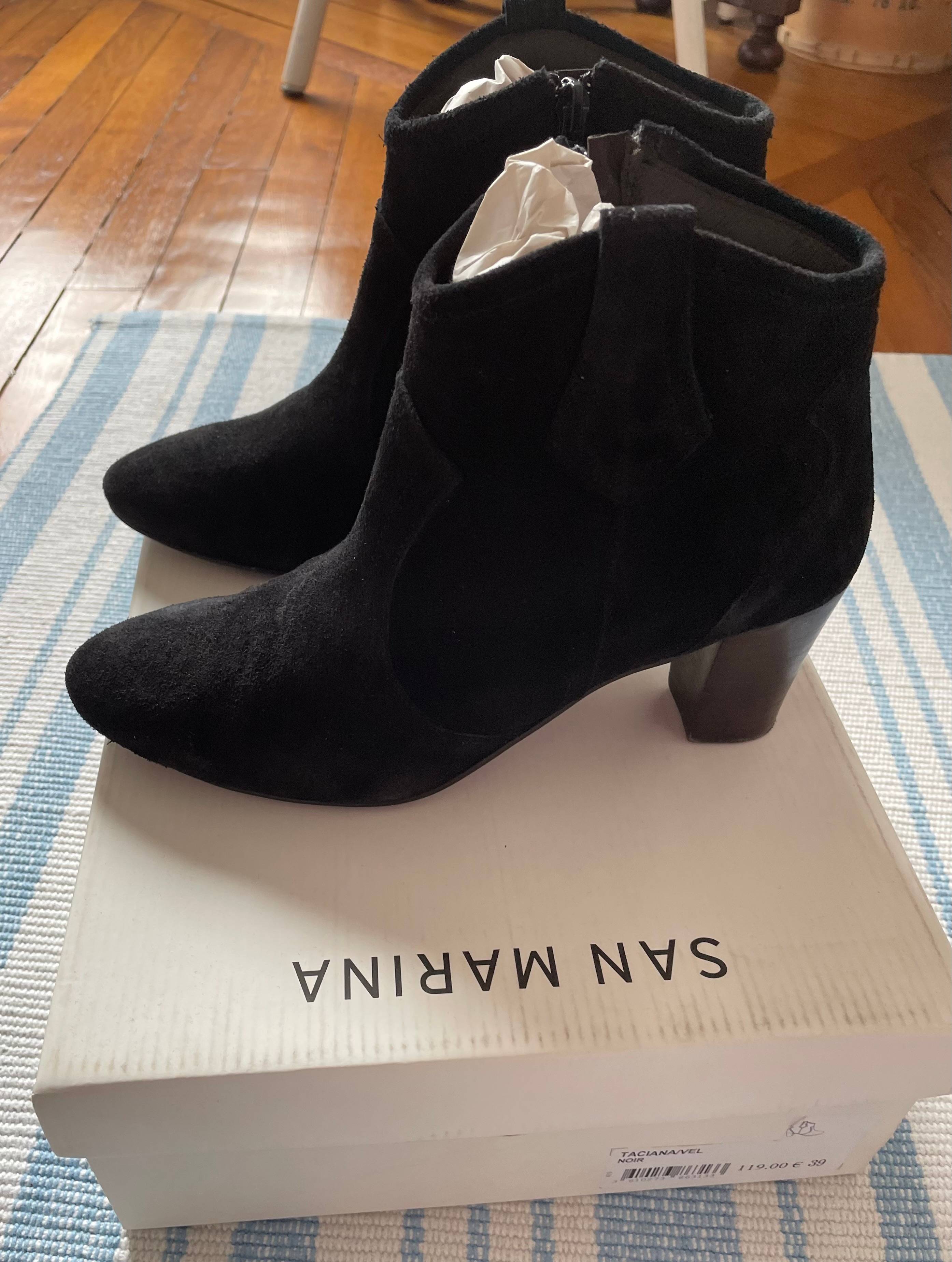 Vends Boots à talons daim noir Taciana/Vel SAN Marina (jamais portées) zip intérieur - Pointure 39
