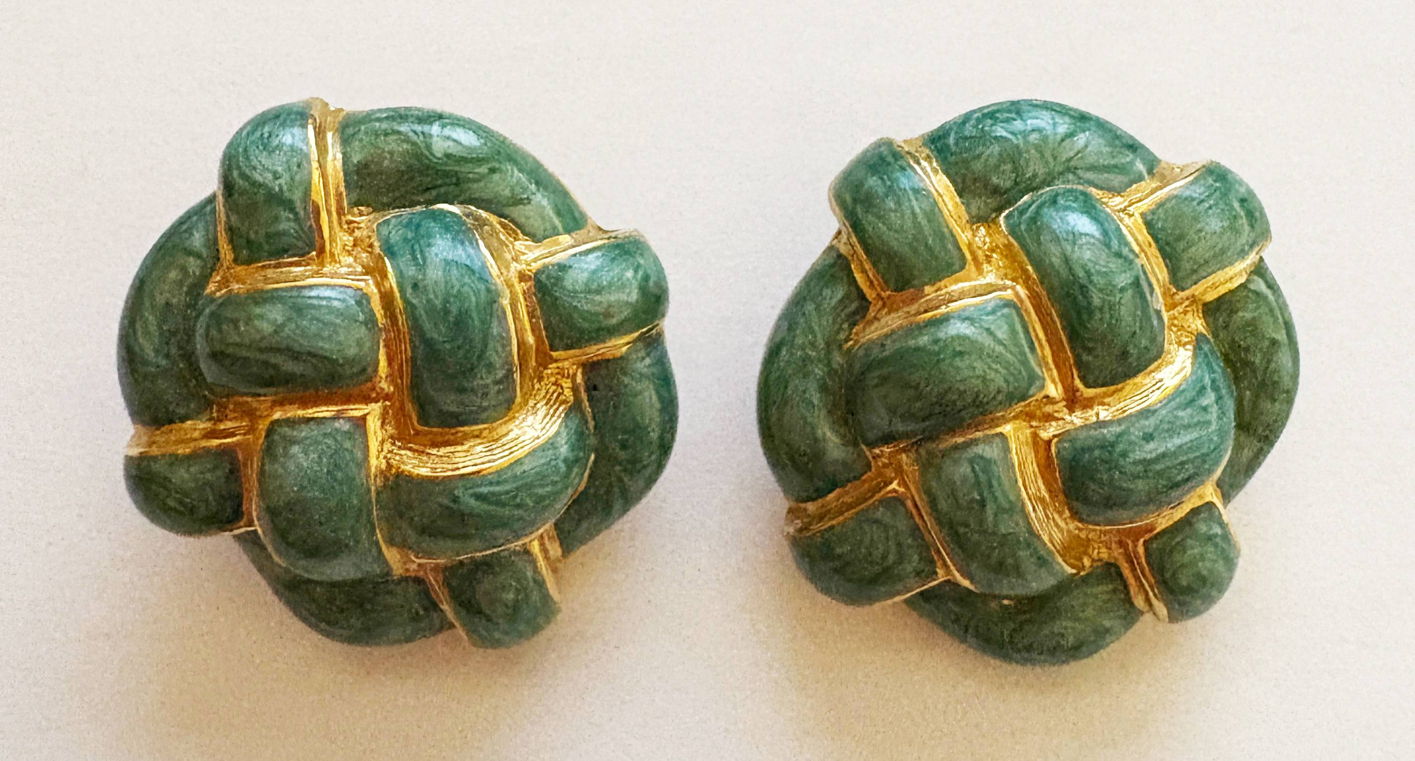 Vends boucles d’oreilles clip vintage or et vert