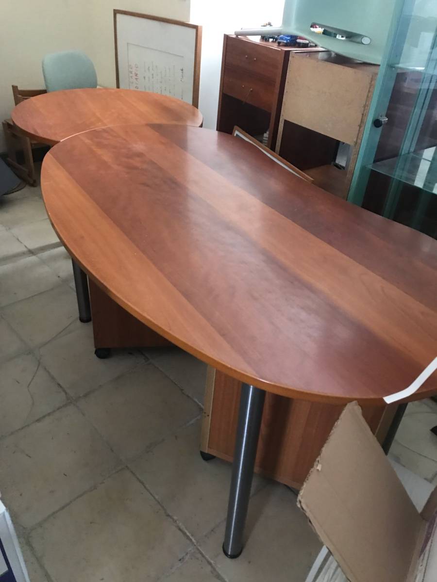 Bureau En Bois Massif Forme Organique - 195x95 Cm - Style Knoll, Vitra, Liaigre
