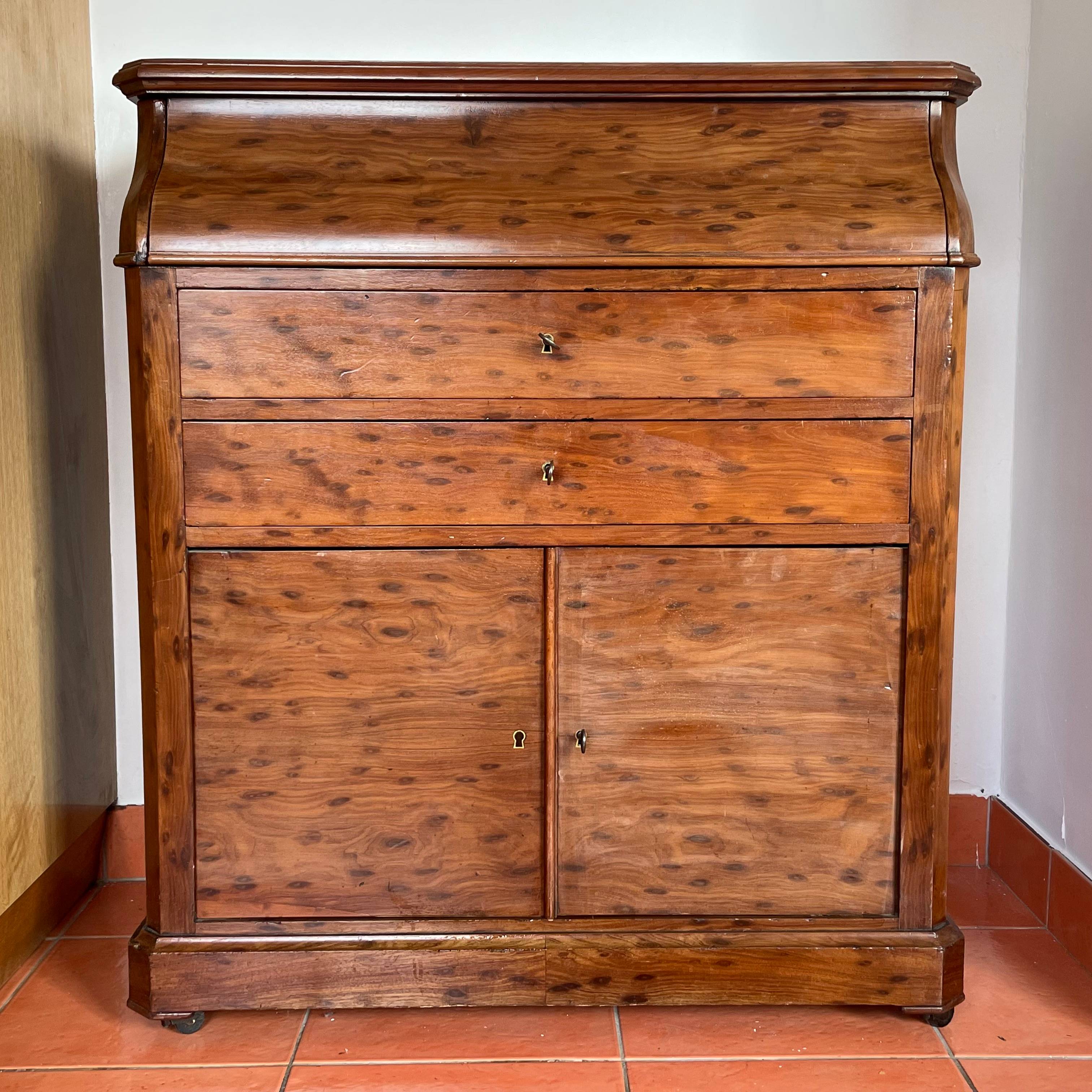 Coiffeuse Ancienne En Bois Et Marbre – 2 Tiroirs, 105cm, Très Bon état