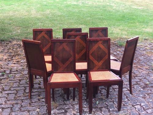 Vends lot de 8 chaises cannées années 1945/1950