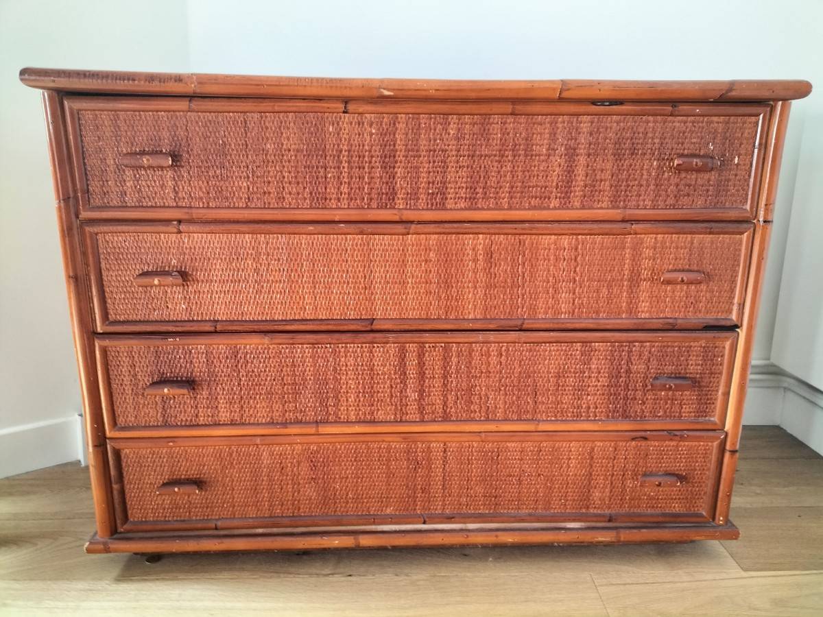 Vends commode bois et rotin