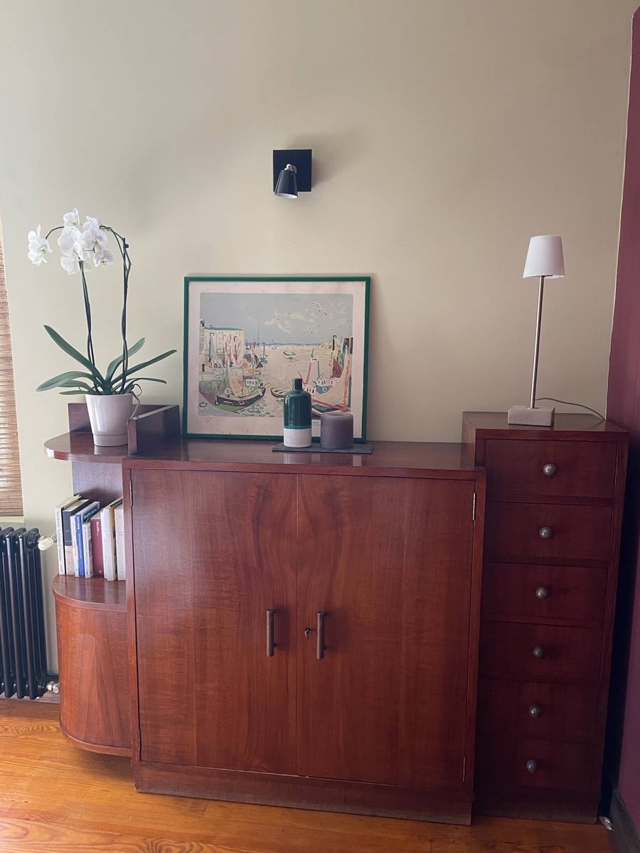 Vends commode-semainier - 6 tiroirs, étagères, compartiment linge