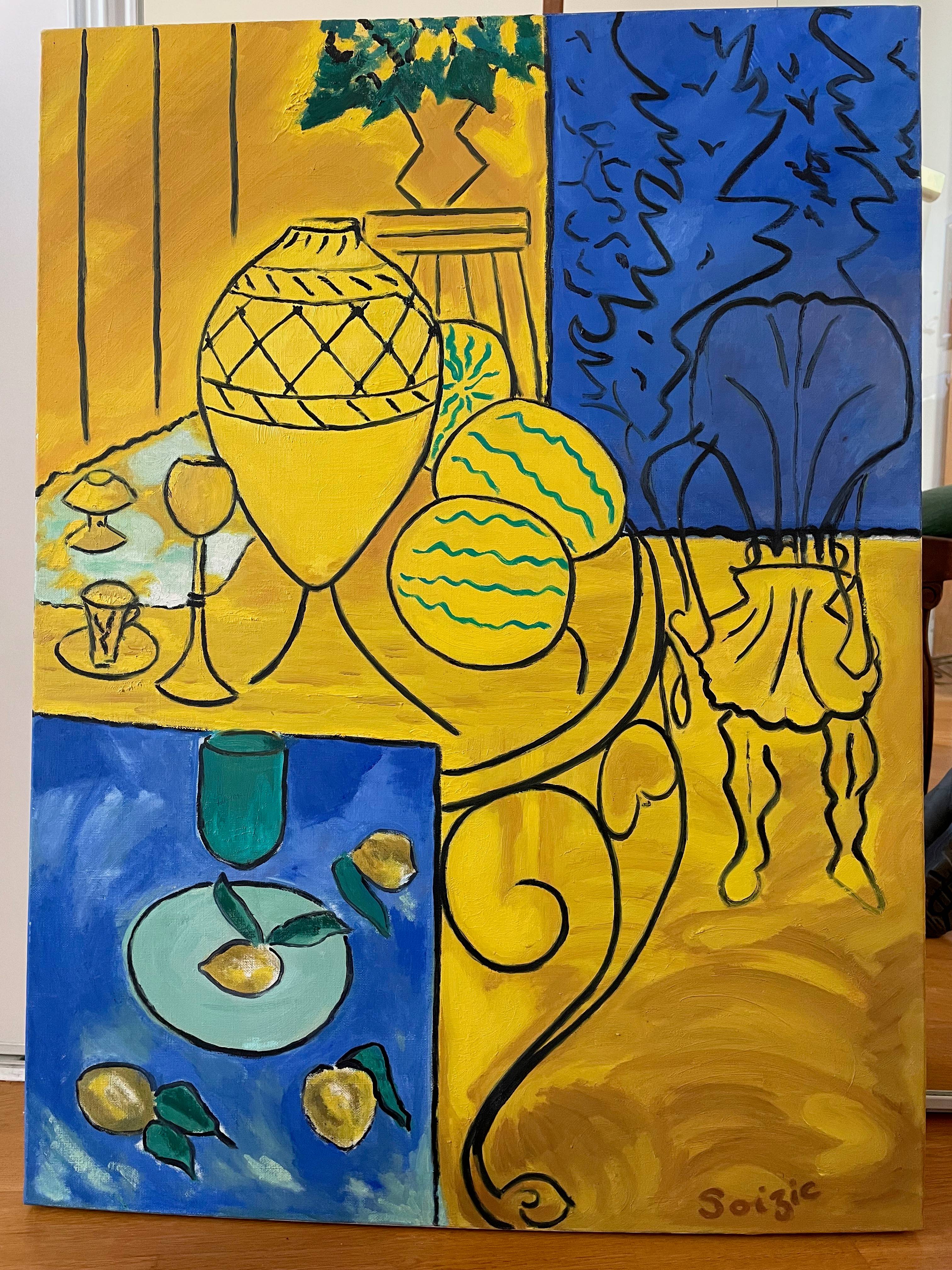 Vends copie de tableau Matisse "intérieur jaune et bleu " 60/81 cm