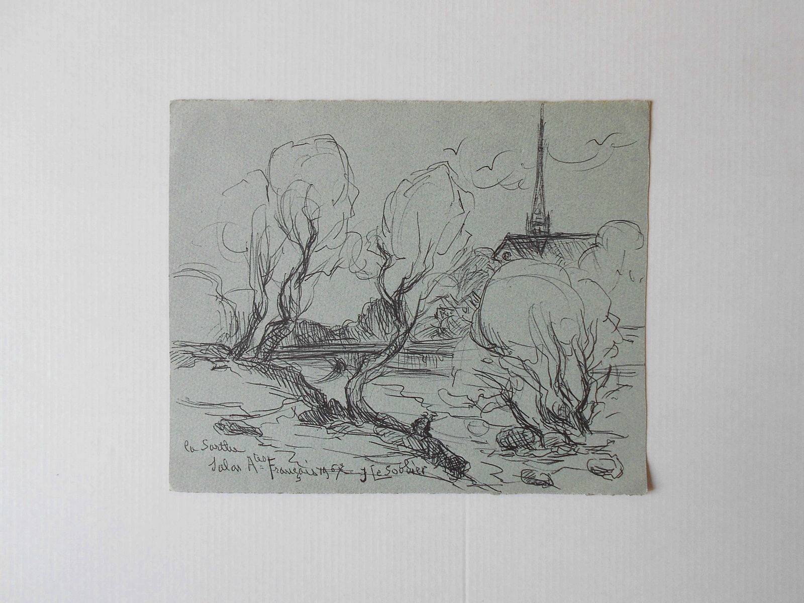 Vends croquis représentant la Sarthe de Jane Le Soudier