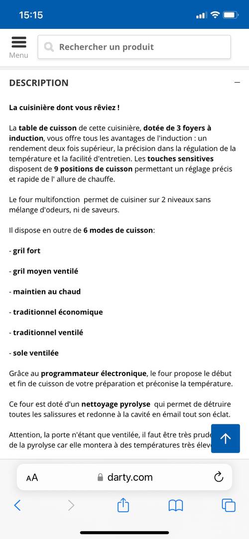 Vends cuisinière induction Brandt