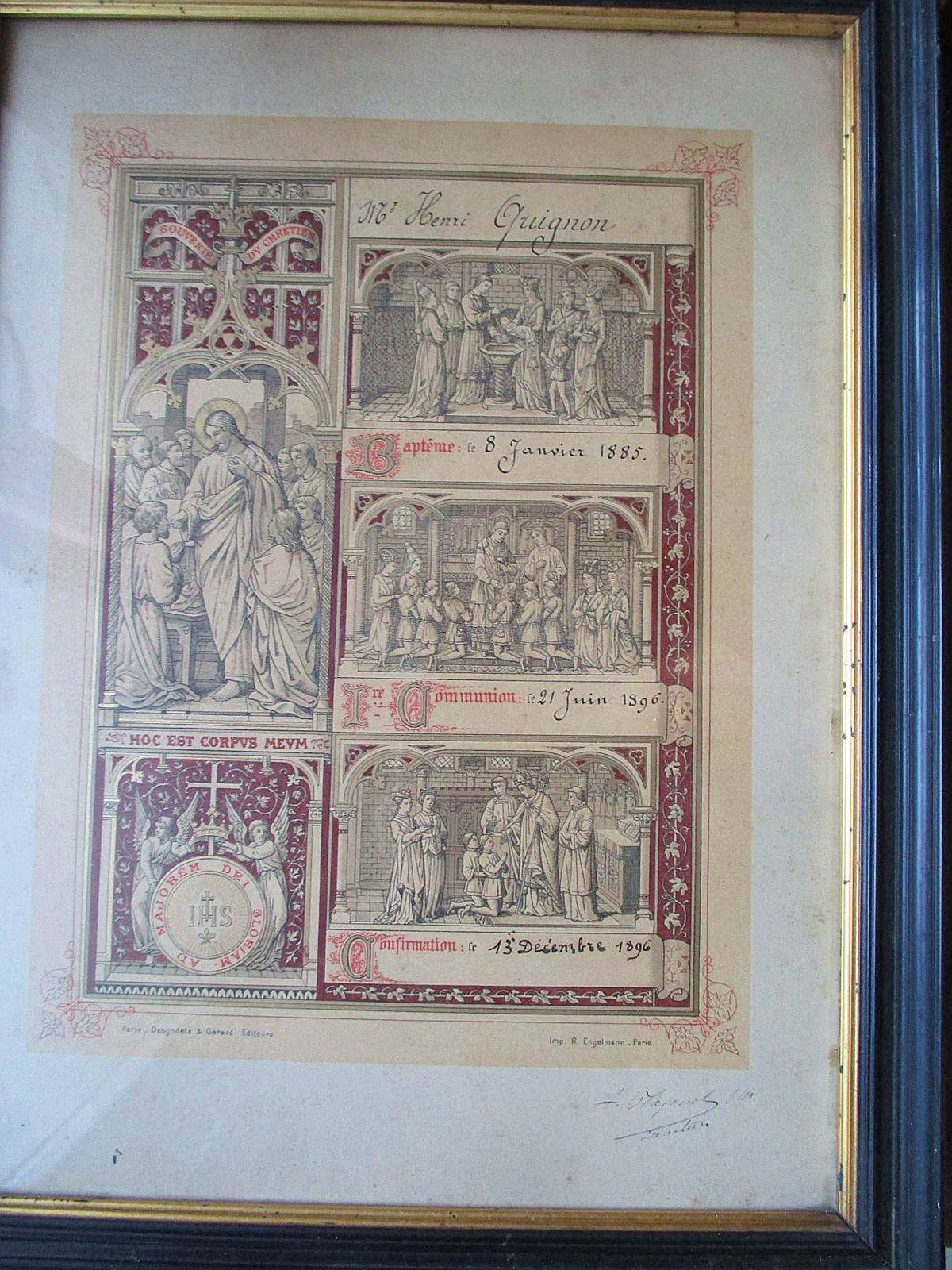Vends document ancien encadré