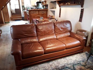 Canapé Convertible 3 Places Cuir Marron Style Rustique, Neuf Avec Défauts