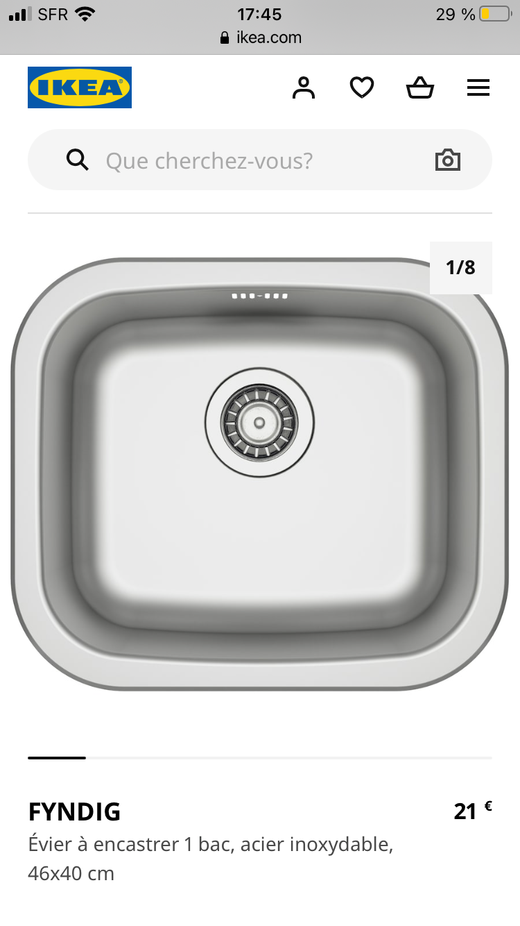 Vends évier Ikea Fyndig neuf 40x40