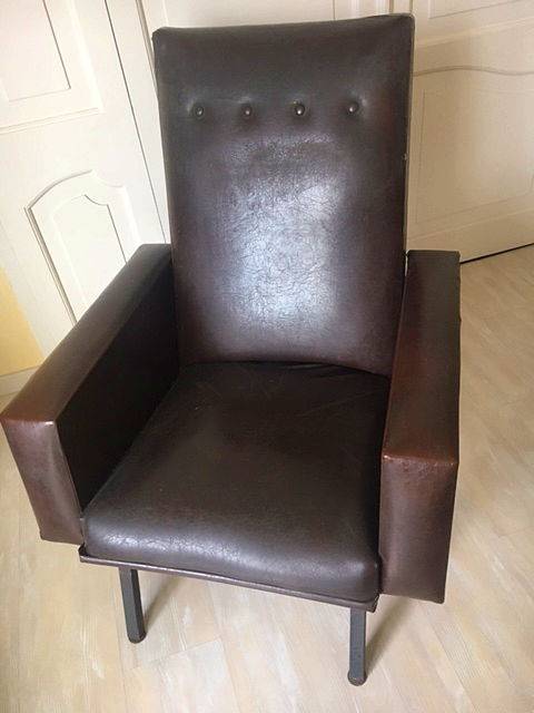Fauteuils Vintage 1970 En Skaï Marron - Lot