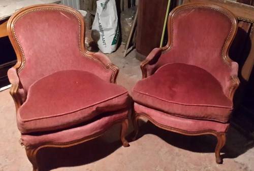 Vends fauteuil "Bergère" en velours vieux rose