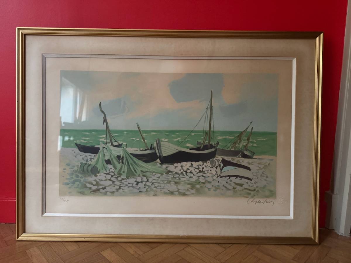 Vends lithographie couleur signée de Roger Chapelain-Midy « barques sur la grève »