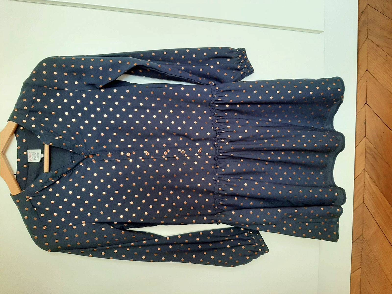 Vends robe Little Karl Marc John Taille 12 ans - bleu marine à pois cuivrés
