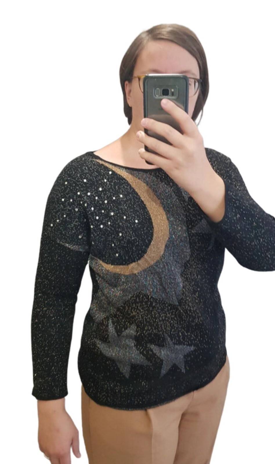 Vends Pull manches 3/4 noir avec strass marque 1,2,3 Taille 40 très bon état - Taille L