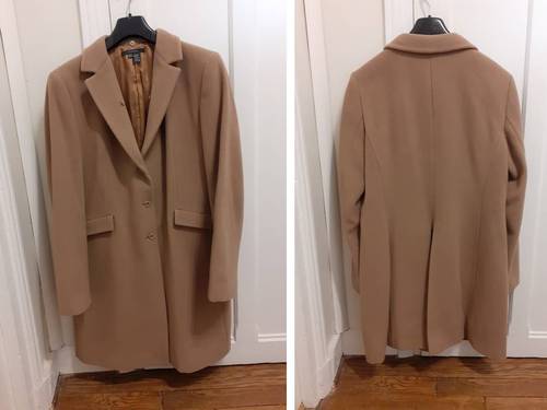 Vends beau manteau beige à col de fourrure amovible - Taille 42