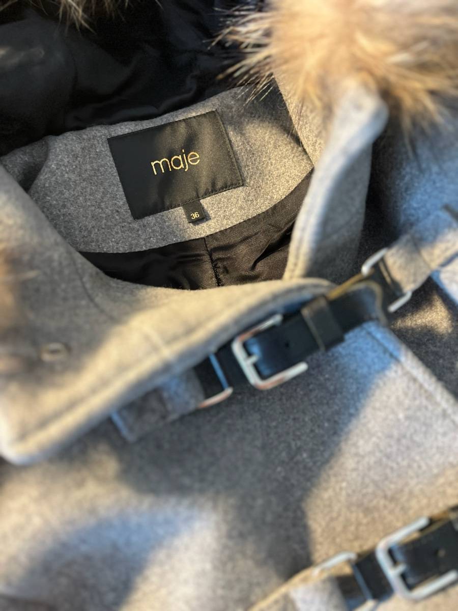 Vends manteau en laine et fourrure Maje - Taille S - Gris souris