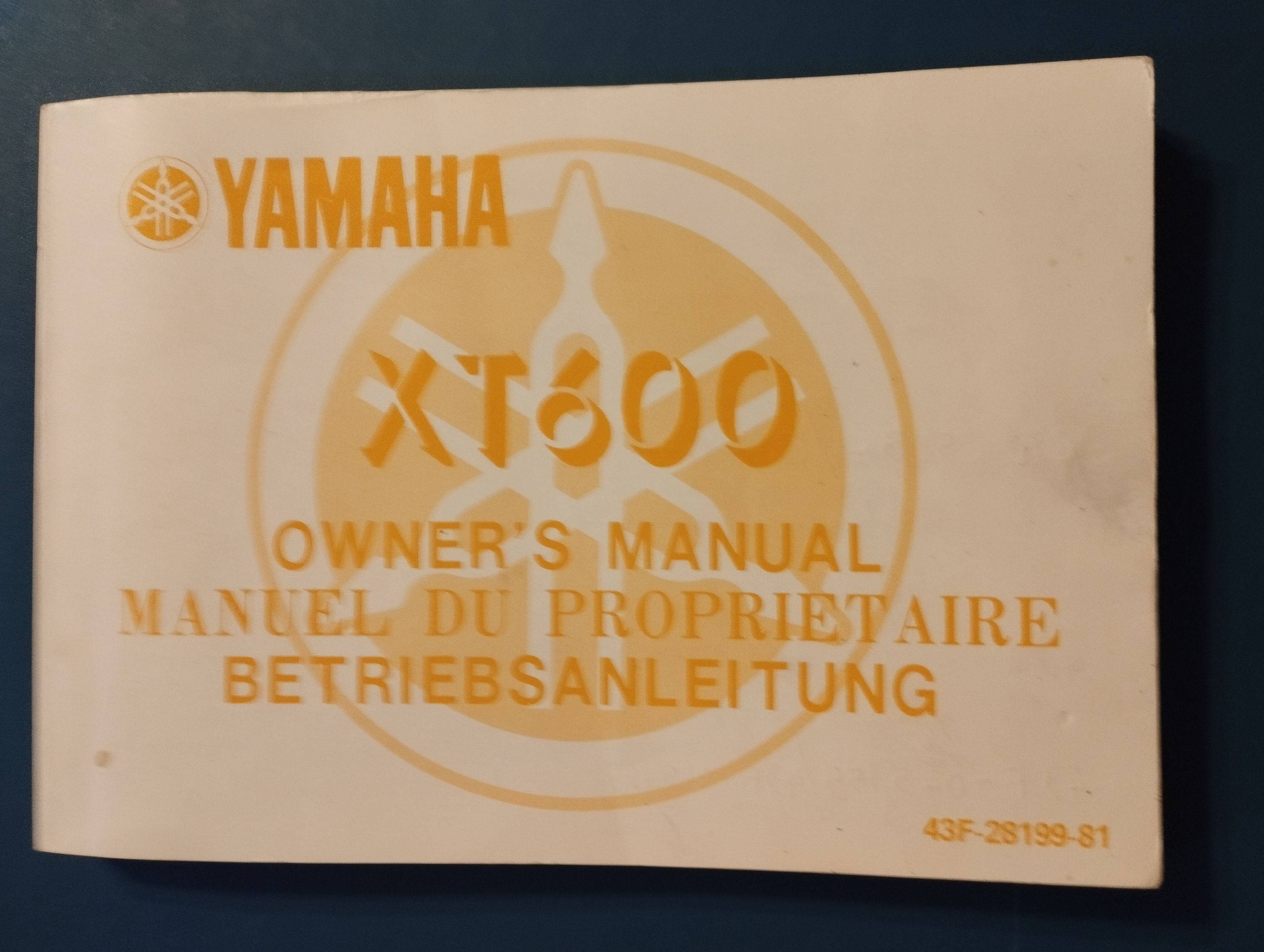 Vends Manuel du Propriétaire Yamaha XT 600, 1986, 21267km
