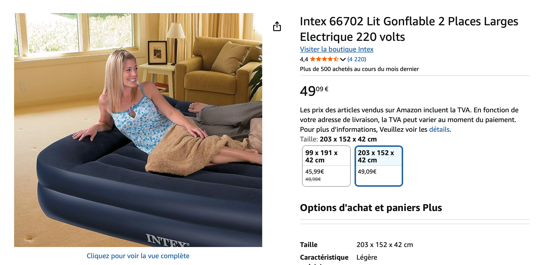Vends matelas gonflable deux places Intex