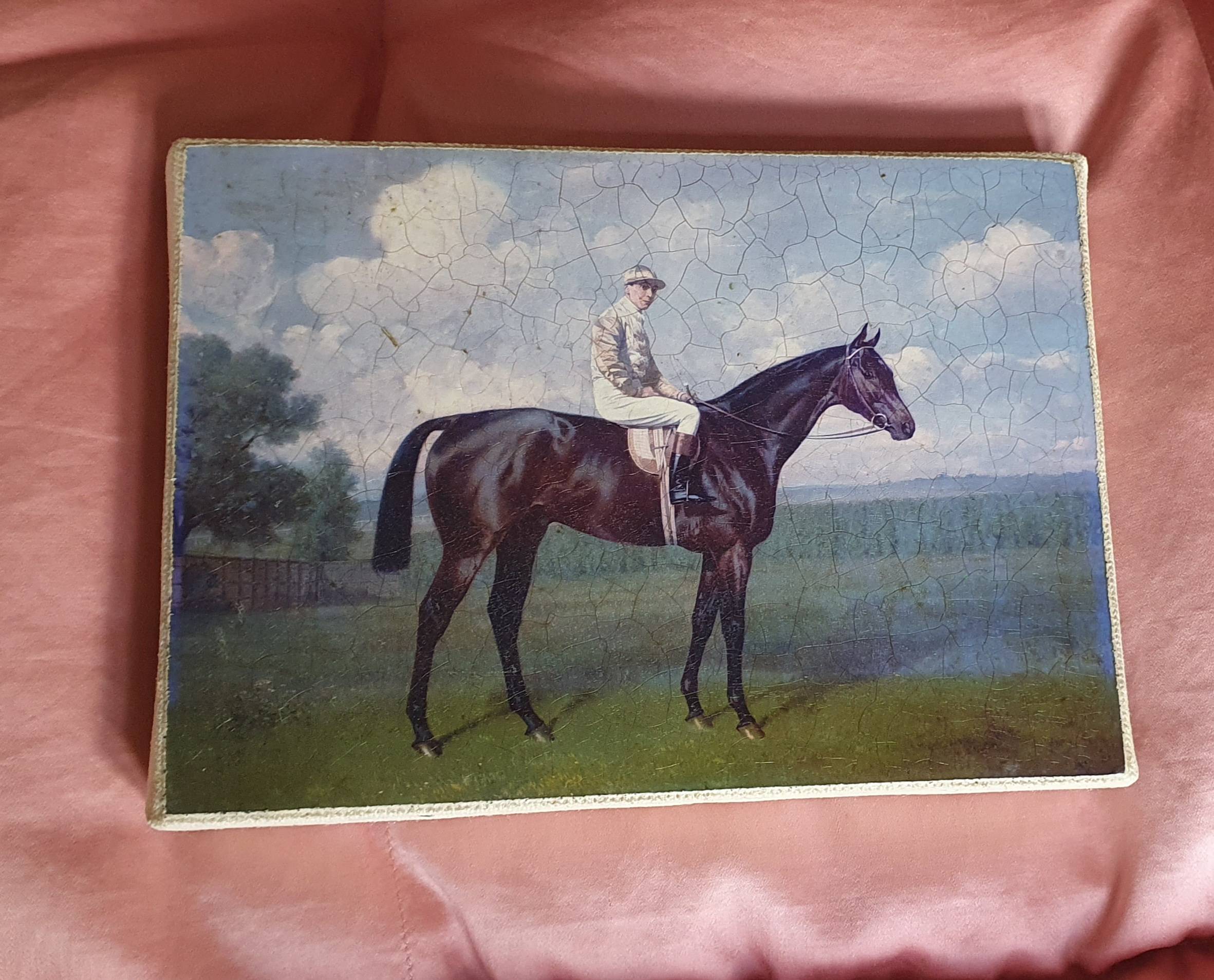 Vends oléographie cheval de course Dark Bay "Rocksand", 17,5 X 12,5 cm, Brookpace sans cadre, Très bon état