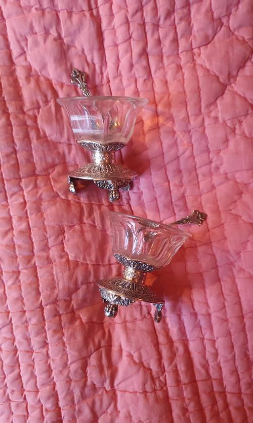 Vends Paire de salerons avec piédouche, cristal et argent massif, XIXème, très bon état
