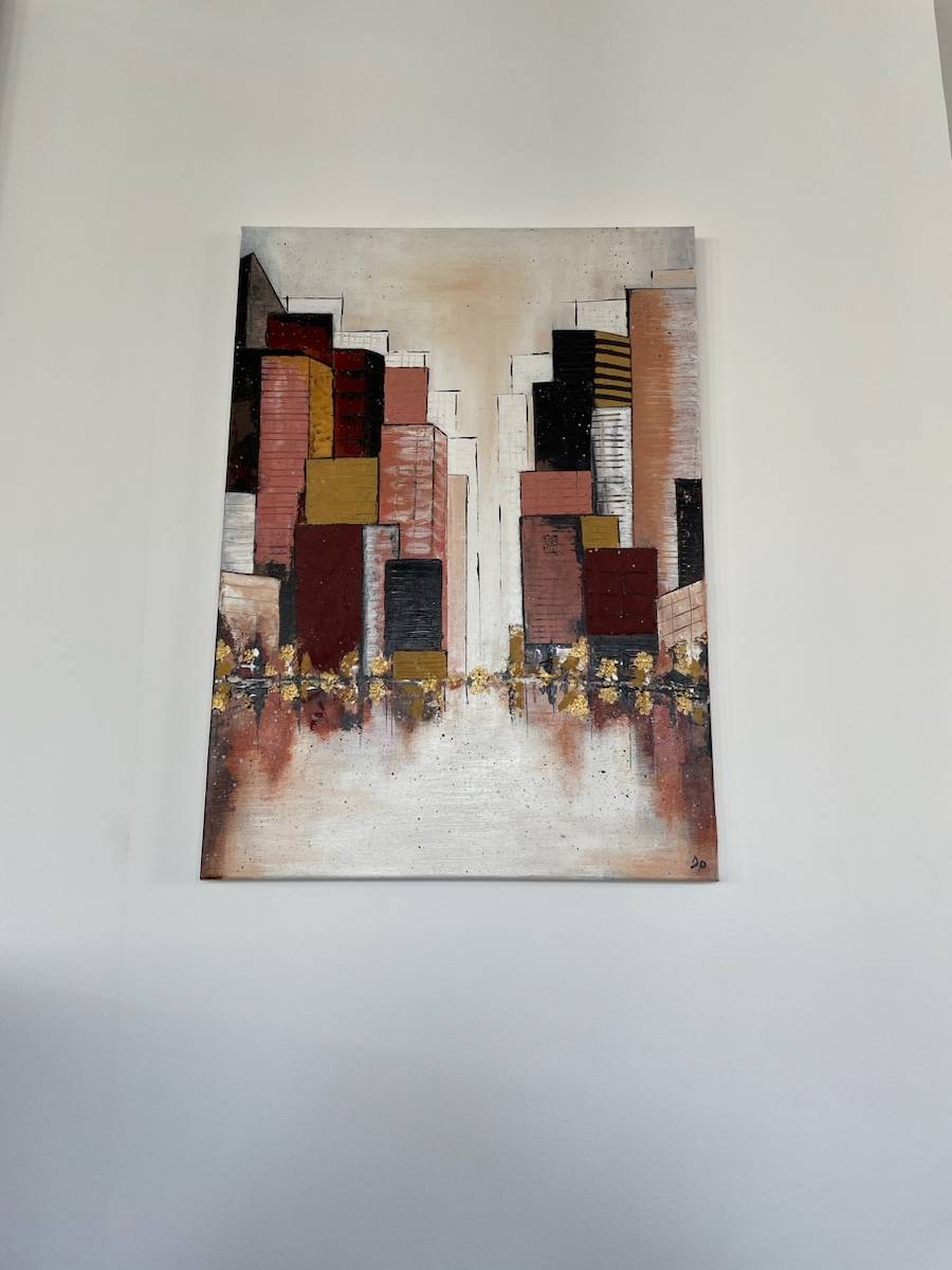 Vends peinture abstraite originale signee city Golden hour 70x50cm
