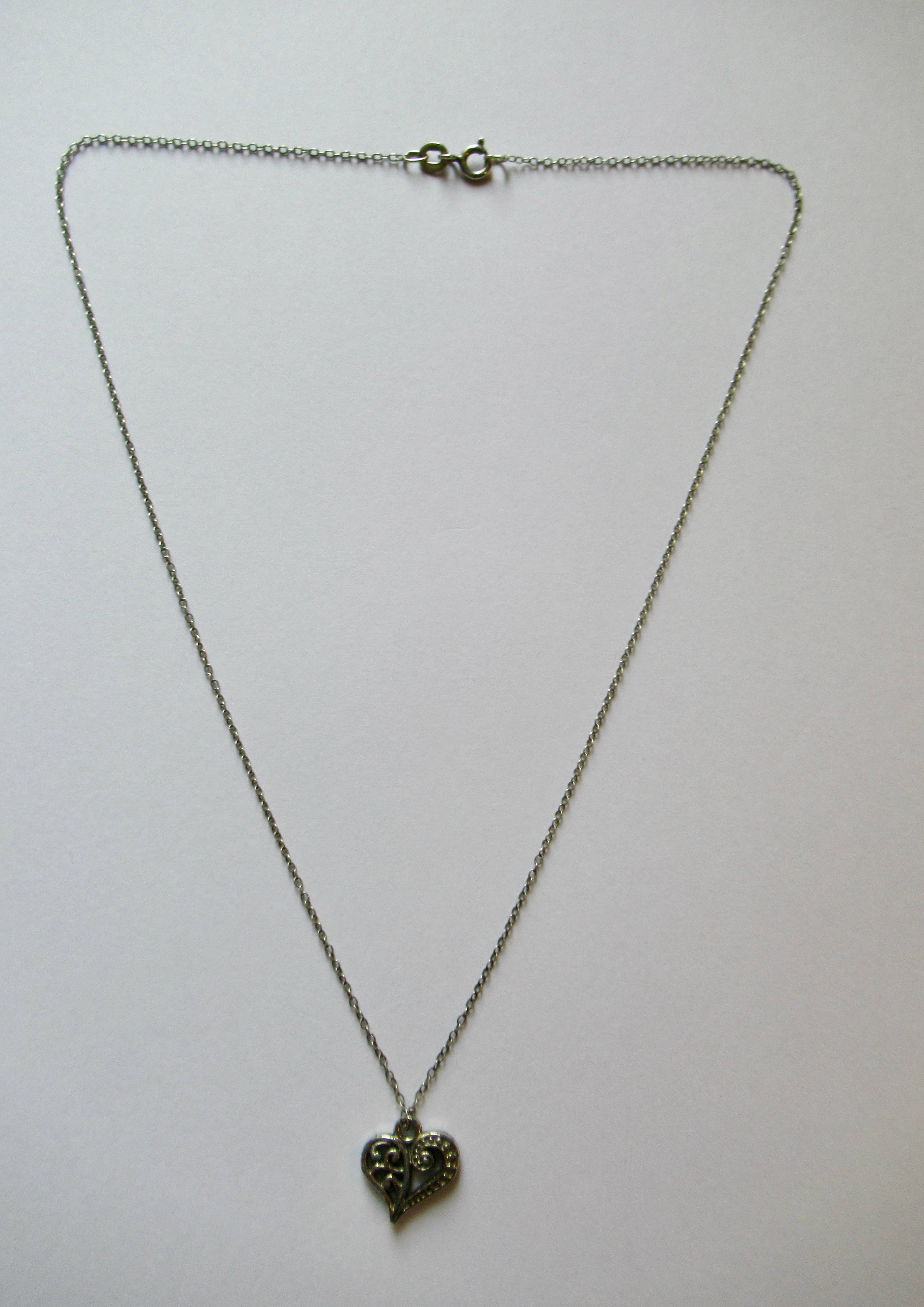 Chaîne Argent Pendentif Cœur Ange – Ancien, Avec Turquoise