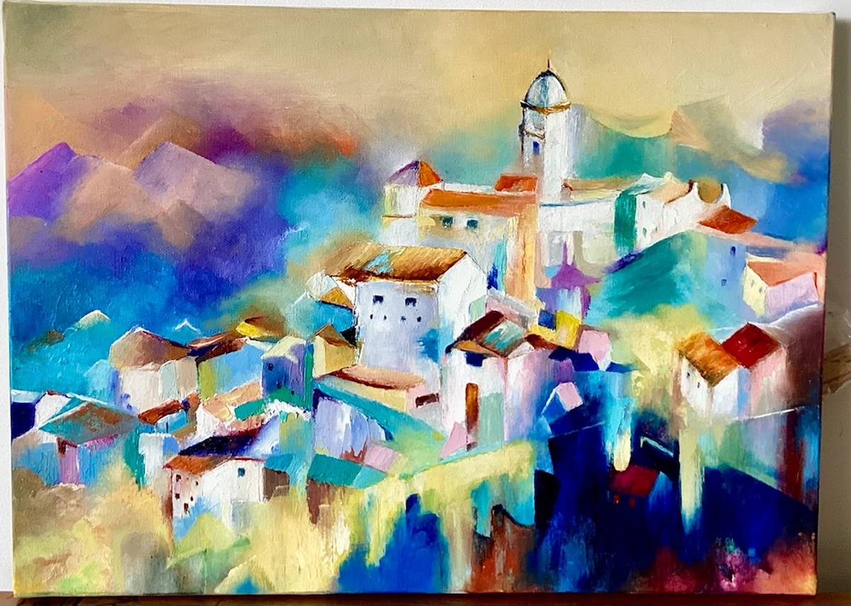 Vends petit tableau réalisé au couteau par moi même sur toile coton dimensions 33 sur 46