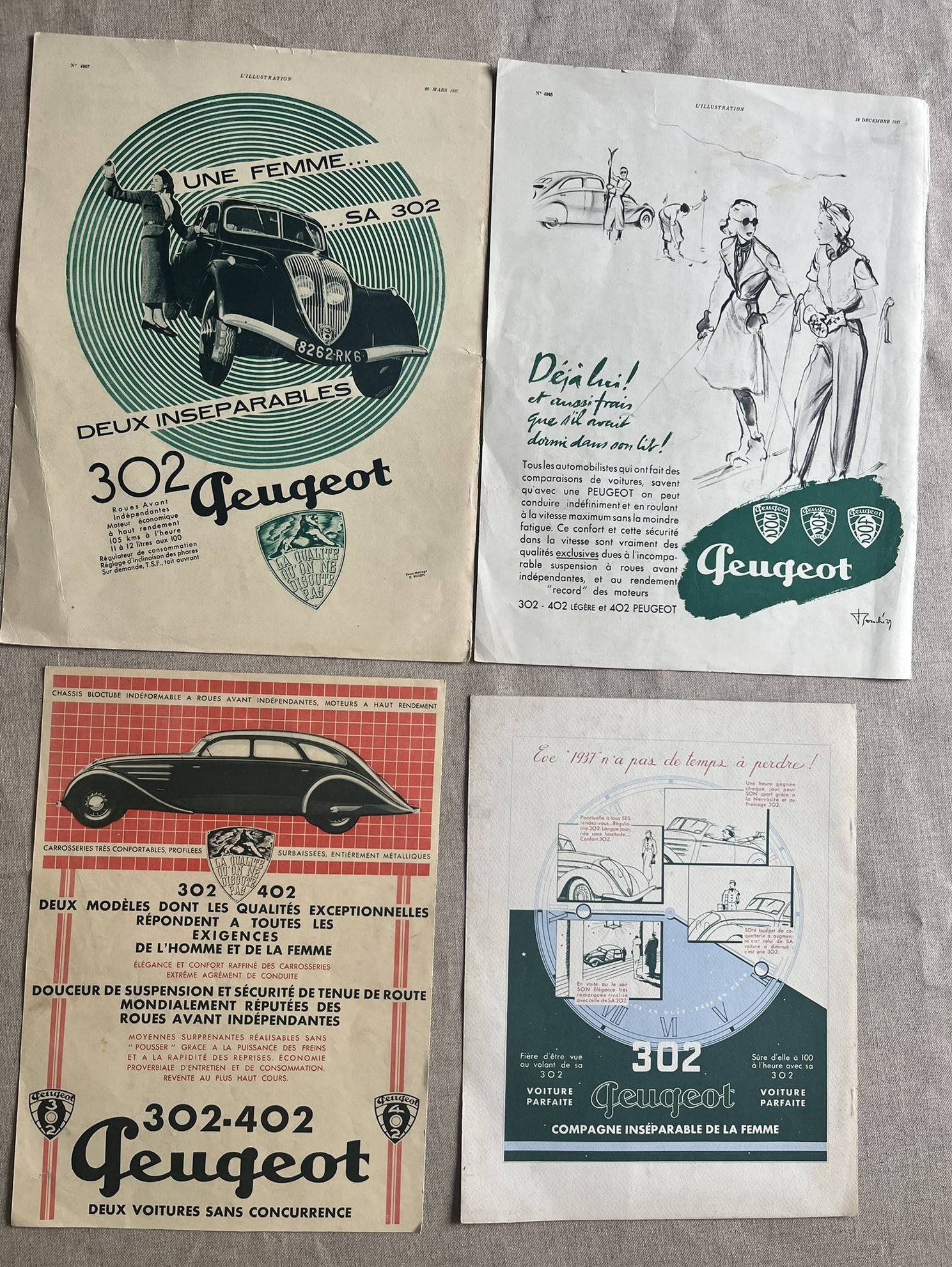 Vends Peugeot 302 : publicités de 1937