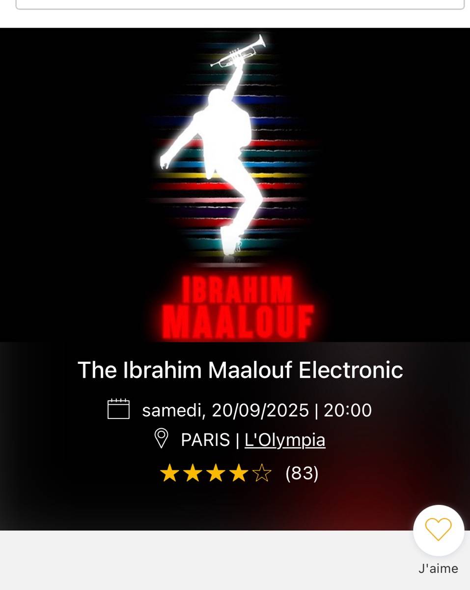 Vends 2 places pour le concert d’Ibrahim Maalouf à l’Olympia le 20 septembre 2025