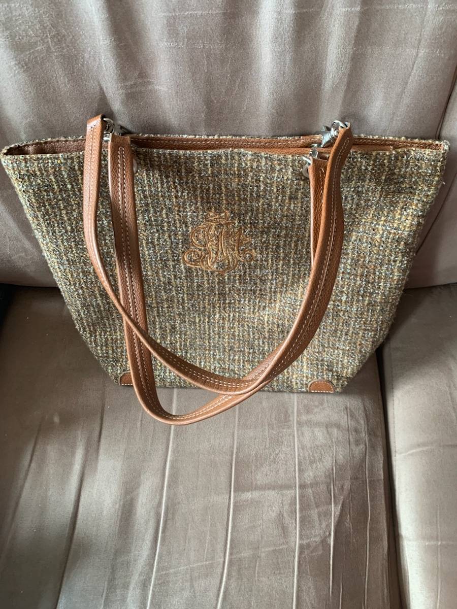 Vends sac sceau tweed et cuir marron marqué Renouard