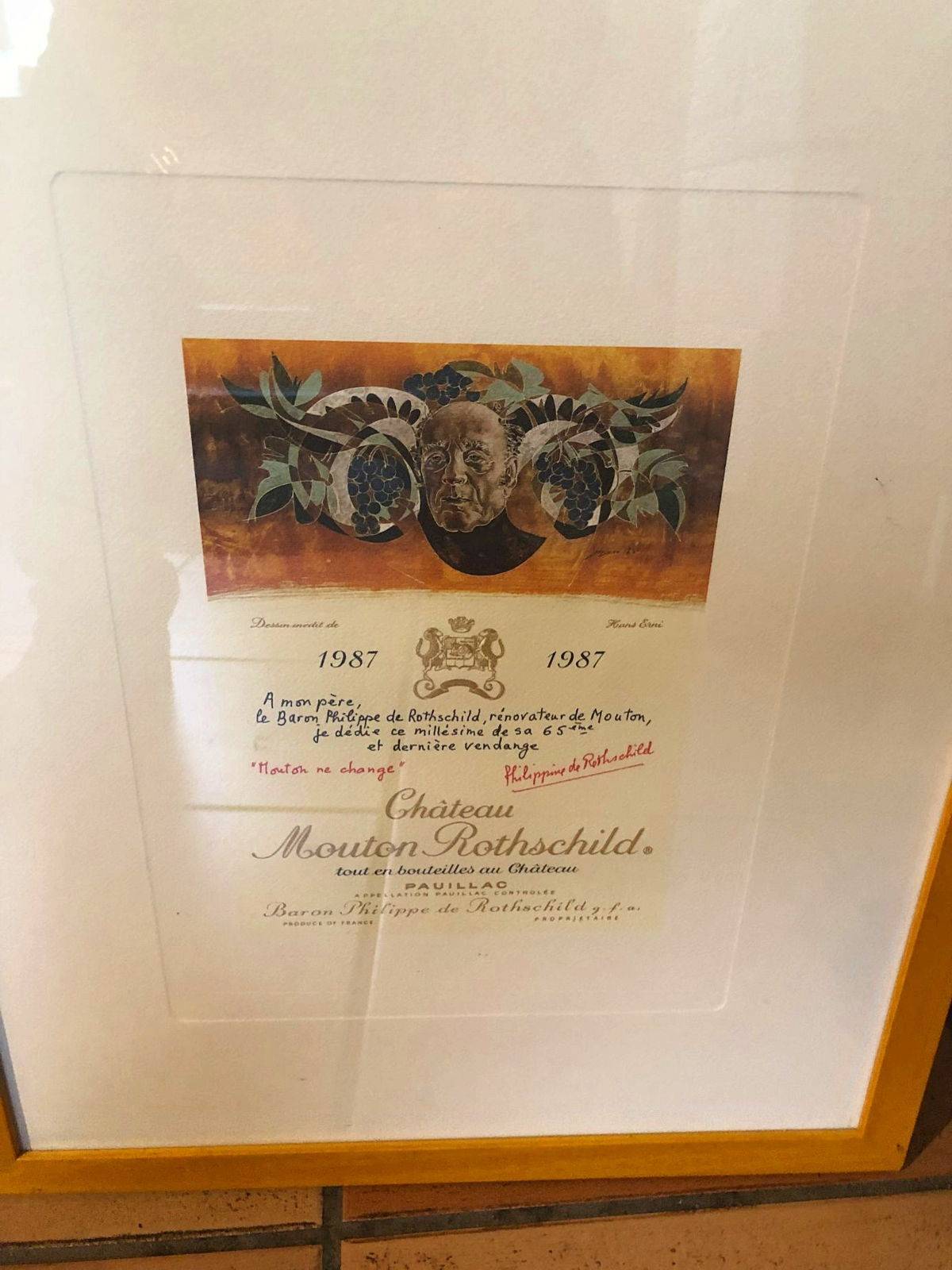 Étiquette Originale Château Mouton-Rothschild 1987 Par Hans Erni