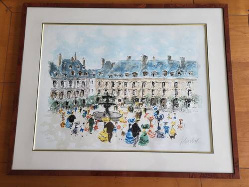Vends 1 tableau représentant la place des Vosges avec sa fontaine