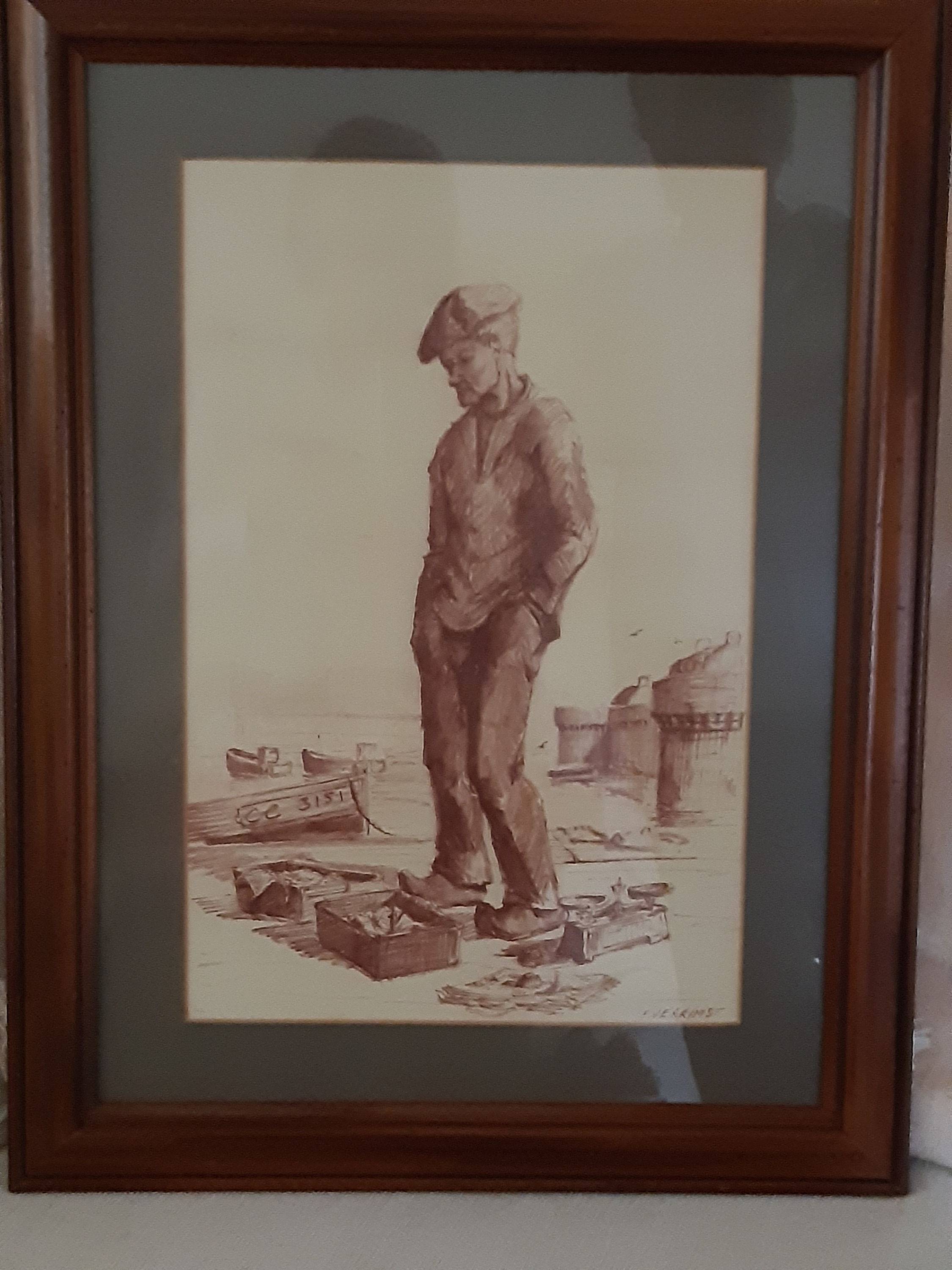 Vends tableau F. Verrismt - Sanguine signée "Pêcheur de Concarneau"