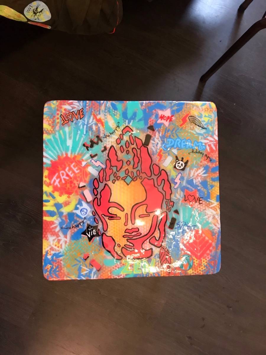 Vends table tabouret pièce unique technique mixte finition résine epoxy