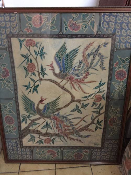 Vends tissu peint encadré