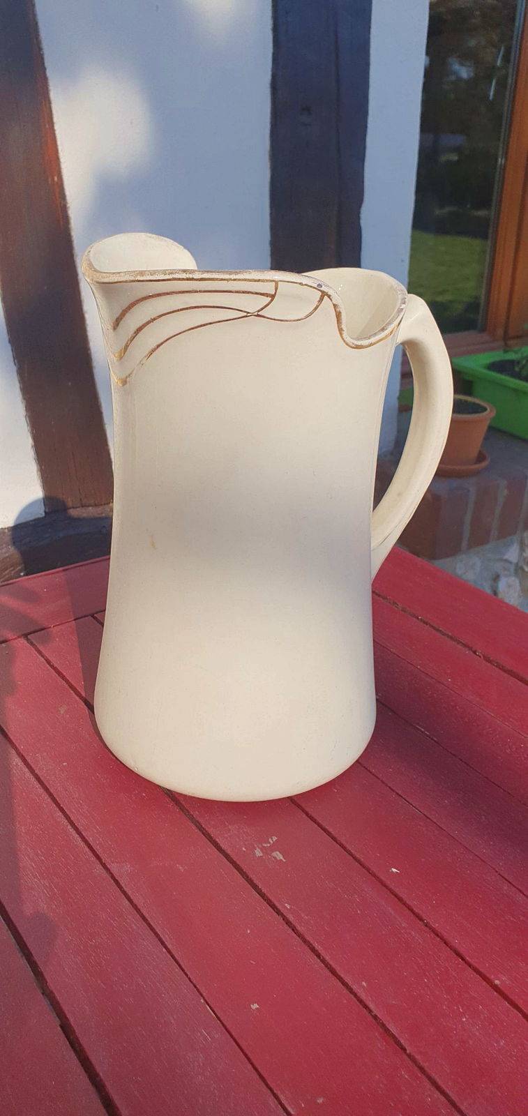 Vends Broc de Toilette Ancien,Ivoire uni avec filets Or Époque 1900