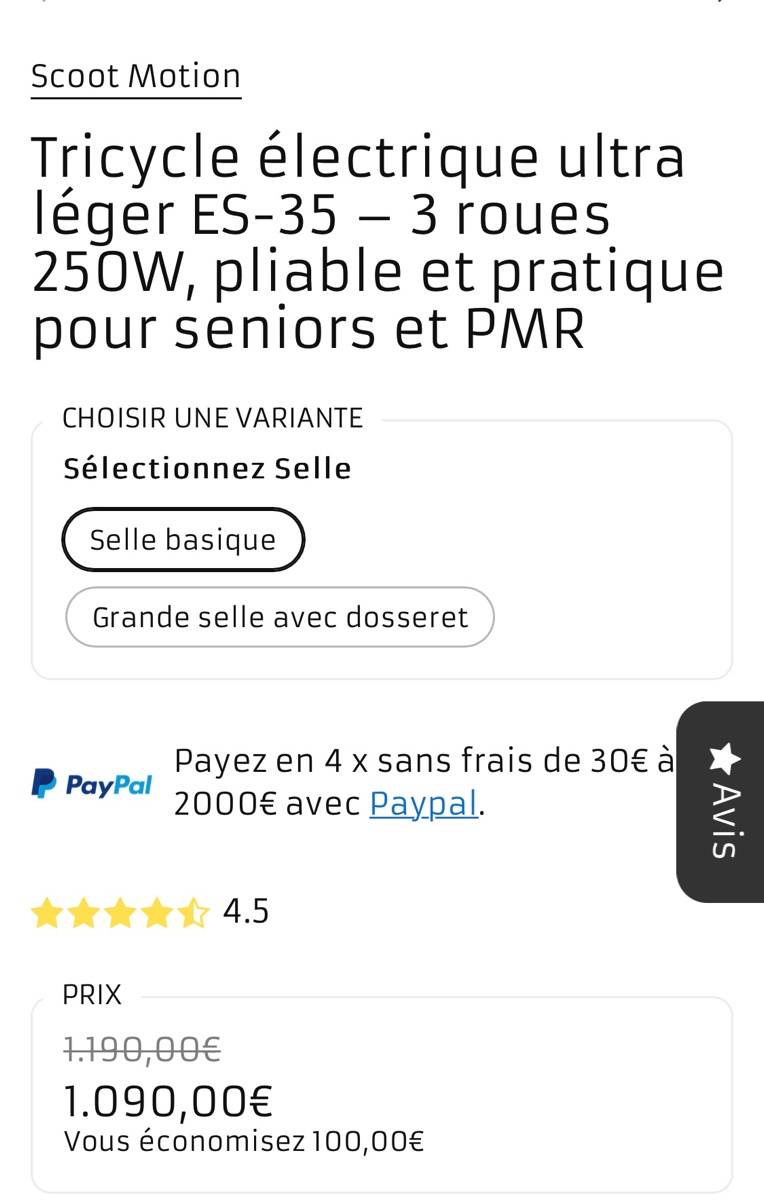 Vends trottinette électrique ultra légère ES 35, 3 roues, 250w, pliable et pratique pour seniors et/ou PMR