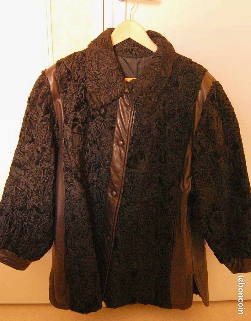 Veste astrakan et cuir, en très bon état, taille 42