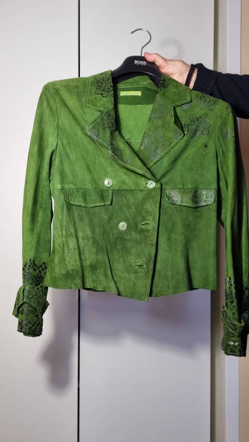 Veste en peau vert Catherine André - Taille L