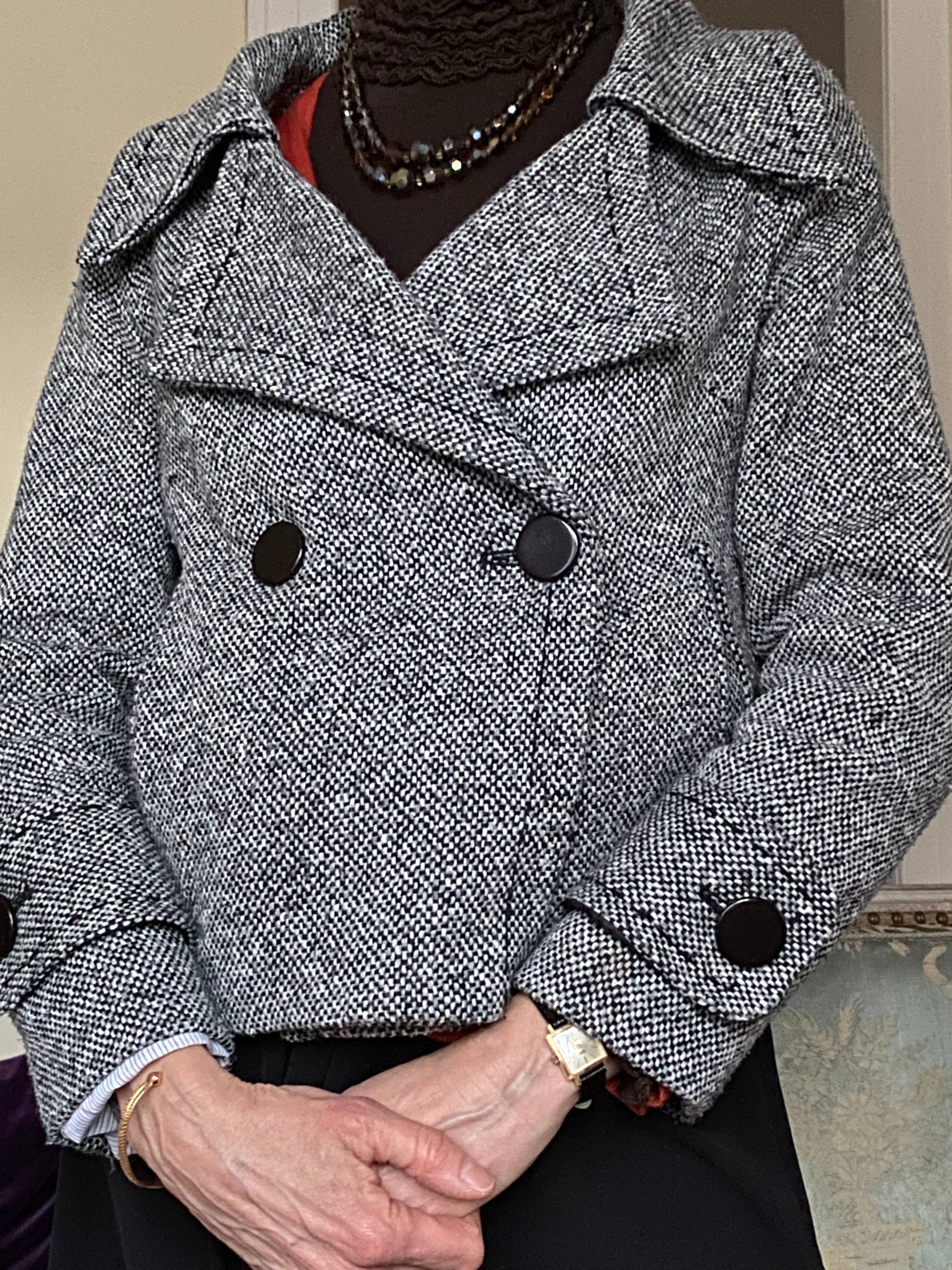 Veste courte cintrée en tissu tweed gris foncé - 38/40