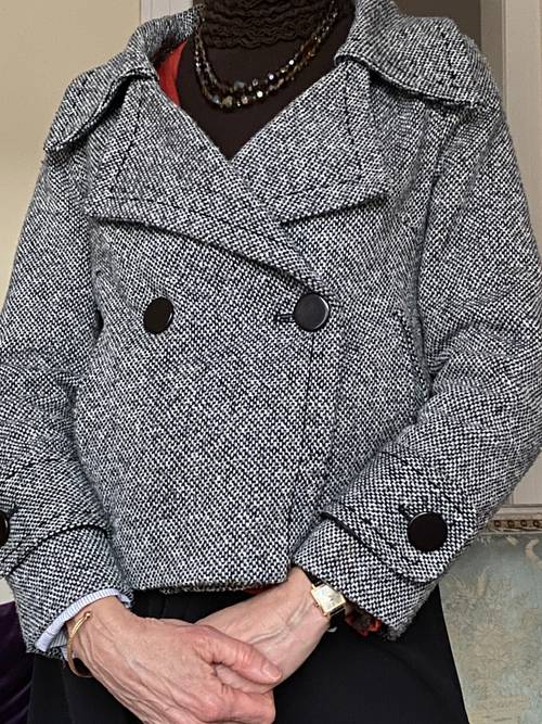 Veste courte cintrée en tissu tweed gris foncé - 38/40