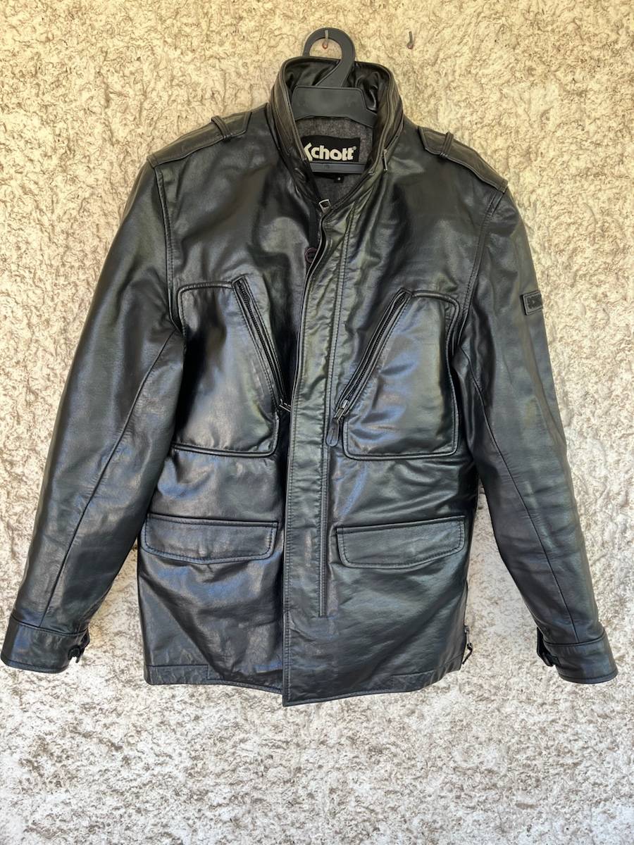 Veste En Cuir Schott Homme - Noir, Col En Fausse Fourrure Amovible, Coupe Regular | Veste D'Aviateur Style Flight - 14