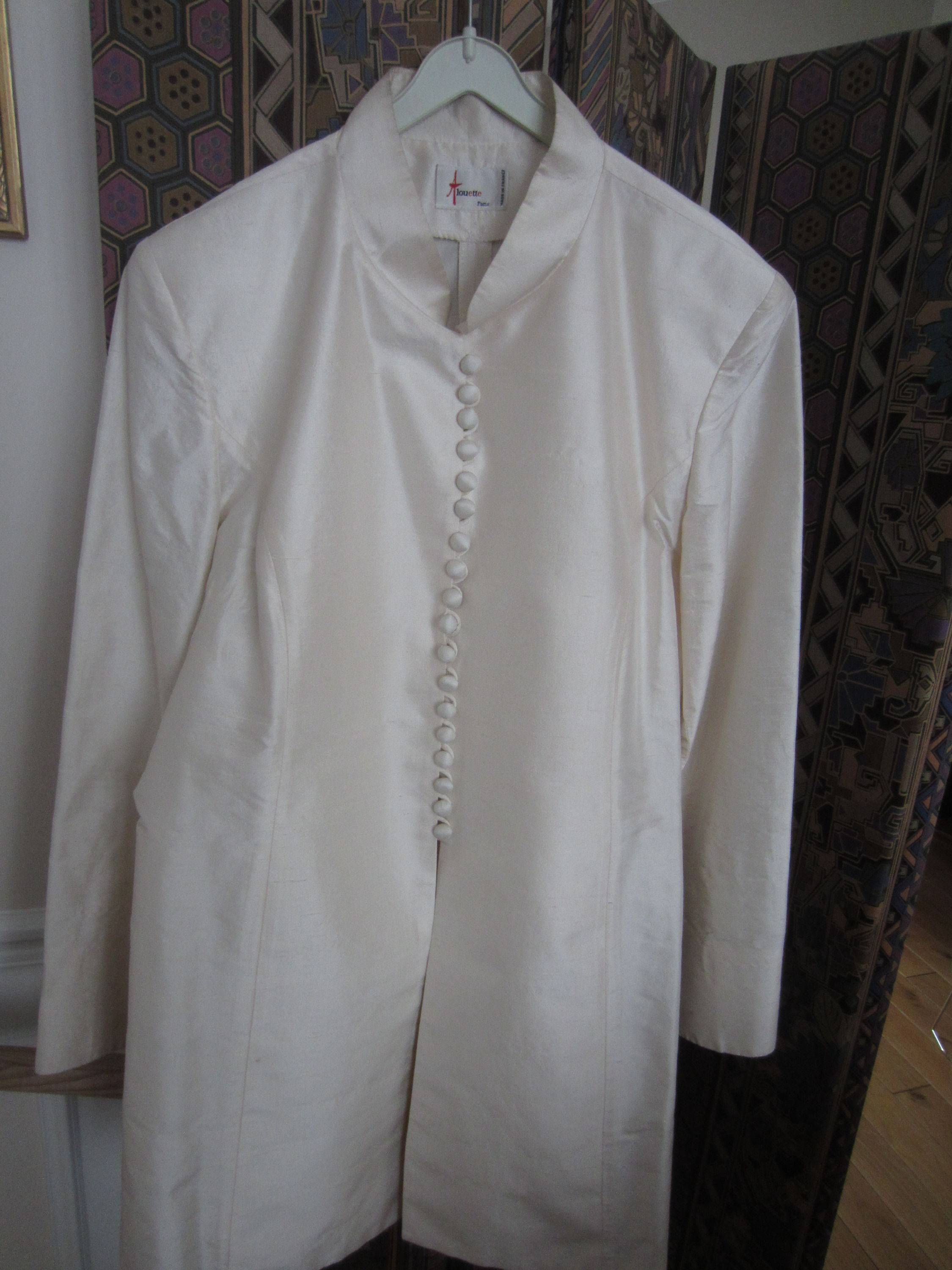 Vends veste vintage raffinée, longue, en soie sauvage ivoire - Taille L