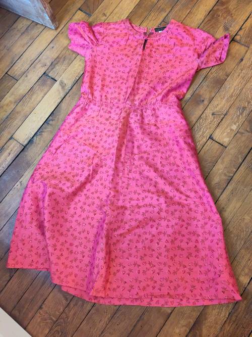 Robe vintage rose en soie - Taille XS